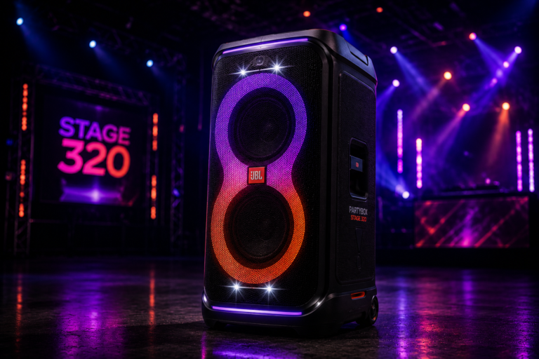 JBL PartyBox Stage 320 speaker with RGB lights for party events