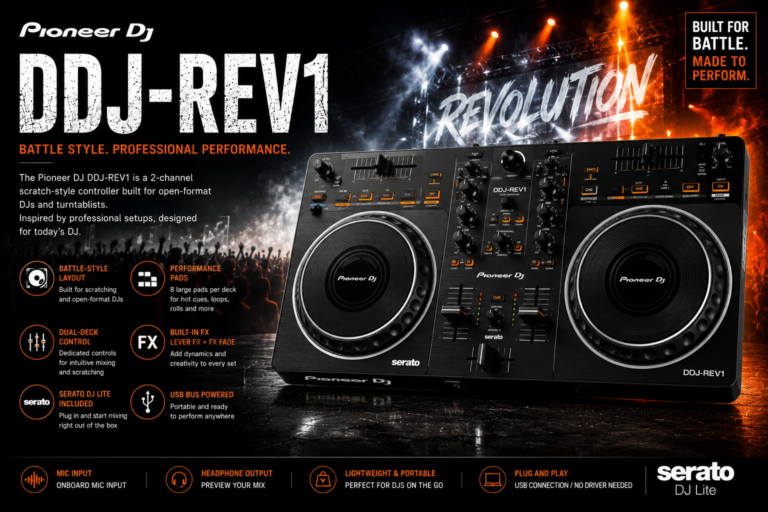 Pioneer DDJ-REV1 battle-style DJ controller for scratch and turntablism 2026