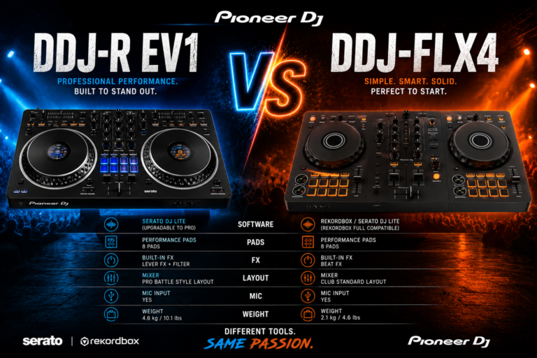 Pioneer DDJ-REV1 vs DDJ-FLX4 DJ controller comparison 2026